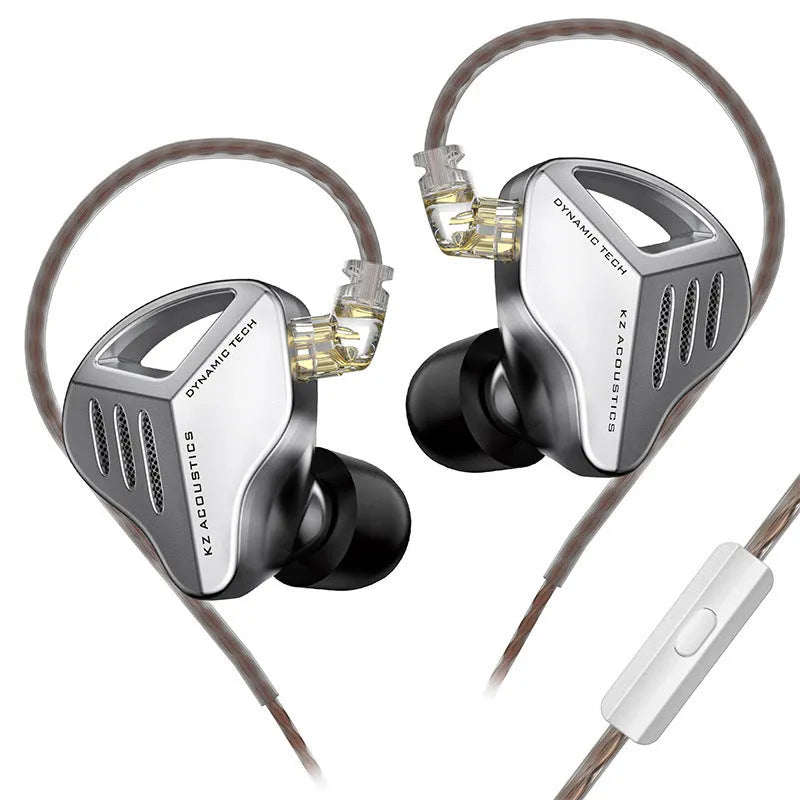 KZ ZAX in-ear headphones with detachable cable in black or silver blue finish showing 3.5mm L-bend plug
