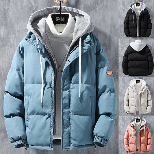 A stylish and warm men's hooded jacket in multiple colors, designed for cold weather protection and modern style.