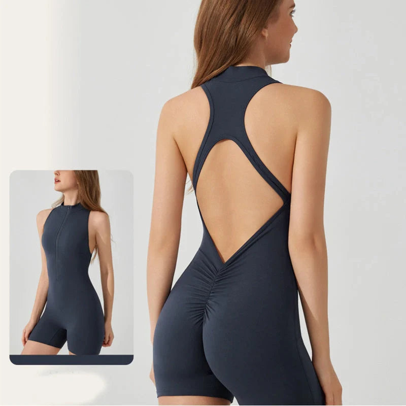 Women's backless yoga jumpsuit in various colours, perfect for fitness and yoga