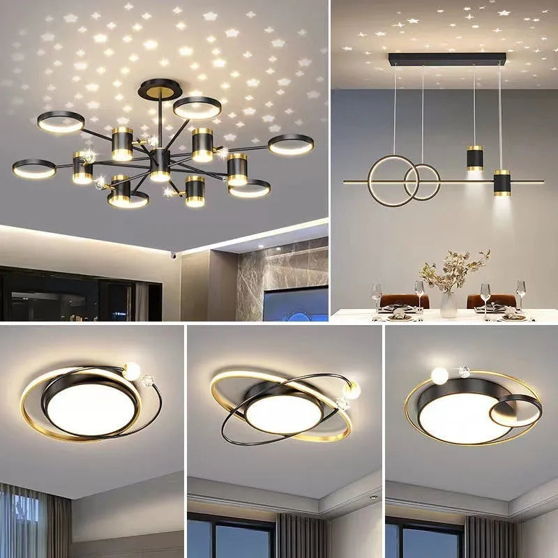 Black iron pendant chandelier with 13 lamp heads and adjustable height ceiling mount