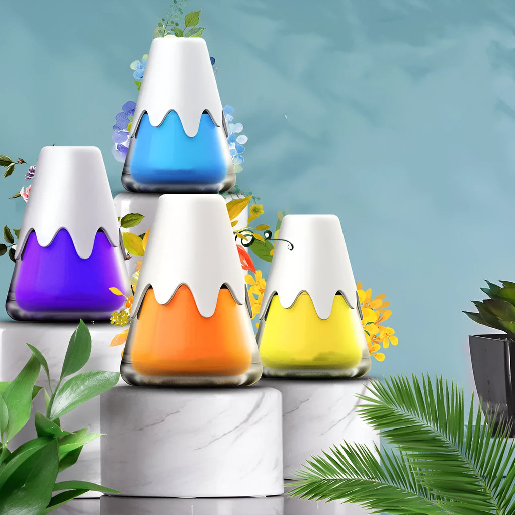 Glass car aromatherapy unit with snow mountain cup design measuring 9.10 by 6.9 cm