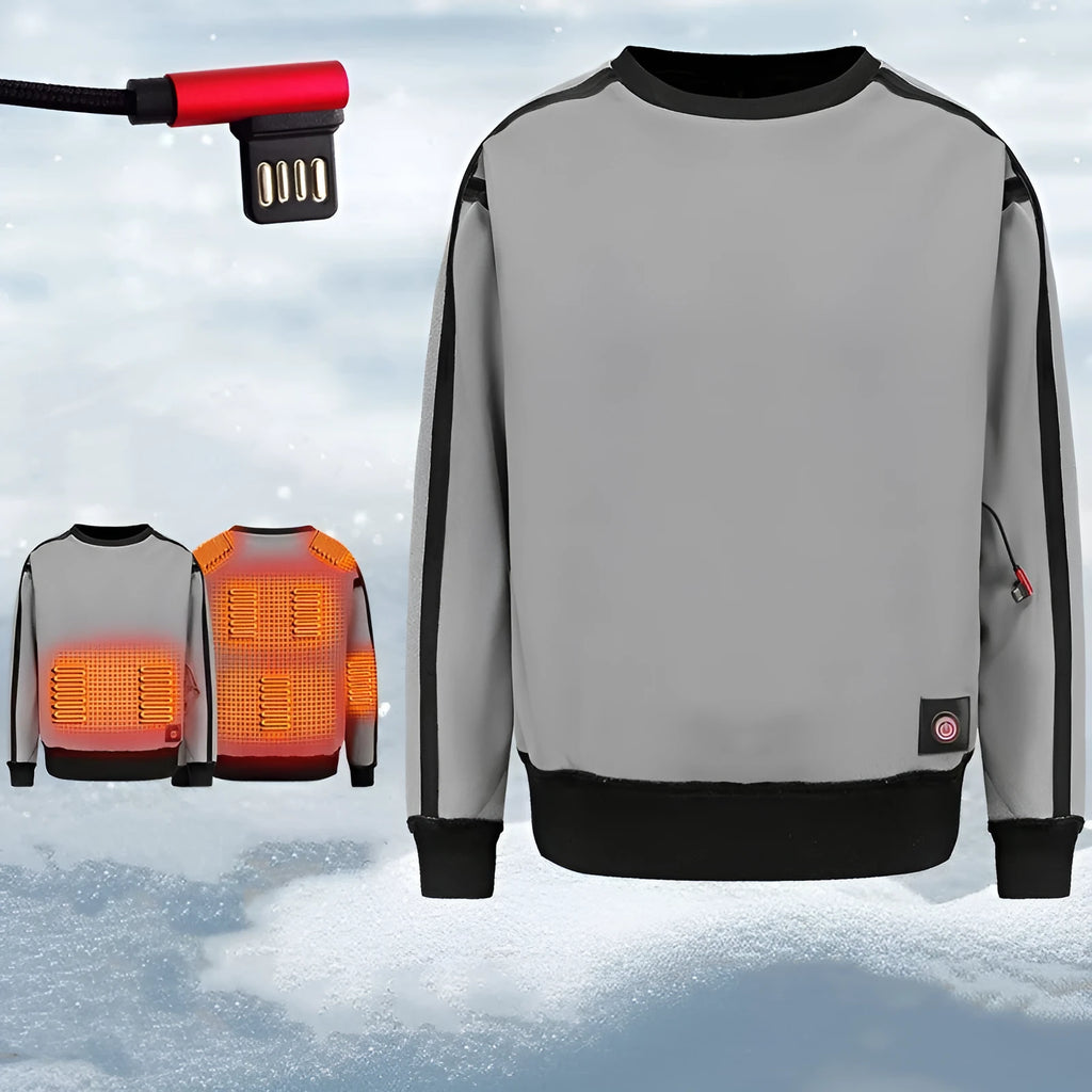 Unisex USB electric heated jacket in black with lumbar support, polyester fabric, for running sports