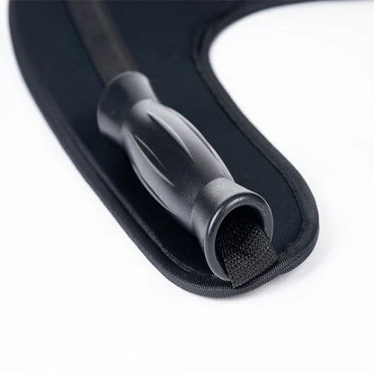 Black abdominal strap handle leggings with 35mm diameter handles and D-rings for strength training