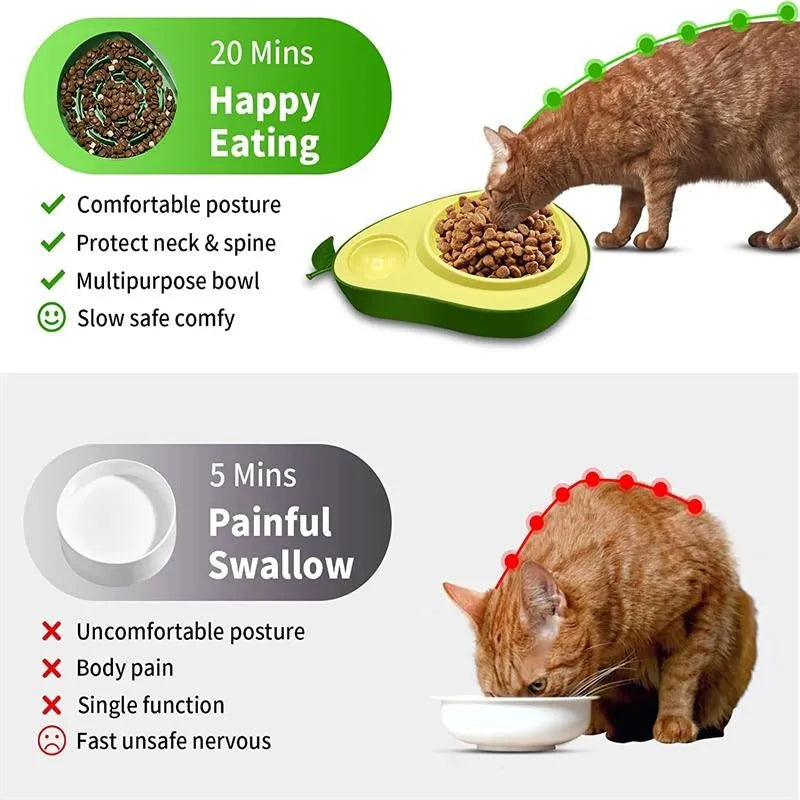 Avocado-shaped automatic pet feeder with water dispenser and two-part food bowl system