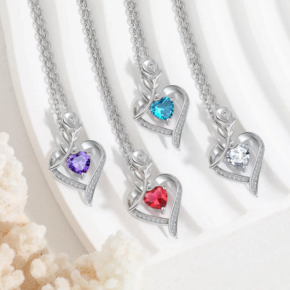 Rose heart-shaped necklace with sparkling rhinestones, a perfect Valentine's Day gift