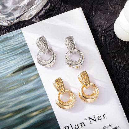 Hollow round moon drop earrings with natural zircon flower in rose gold and silver