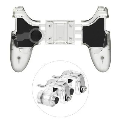 Black mobile phone plug-in gaming handle attached to a phone for physical control.
