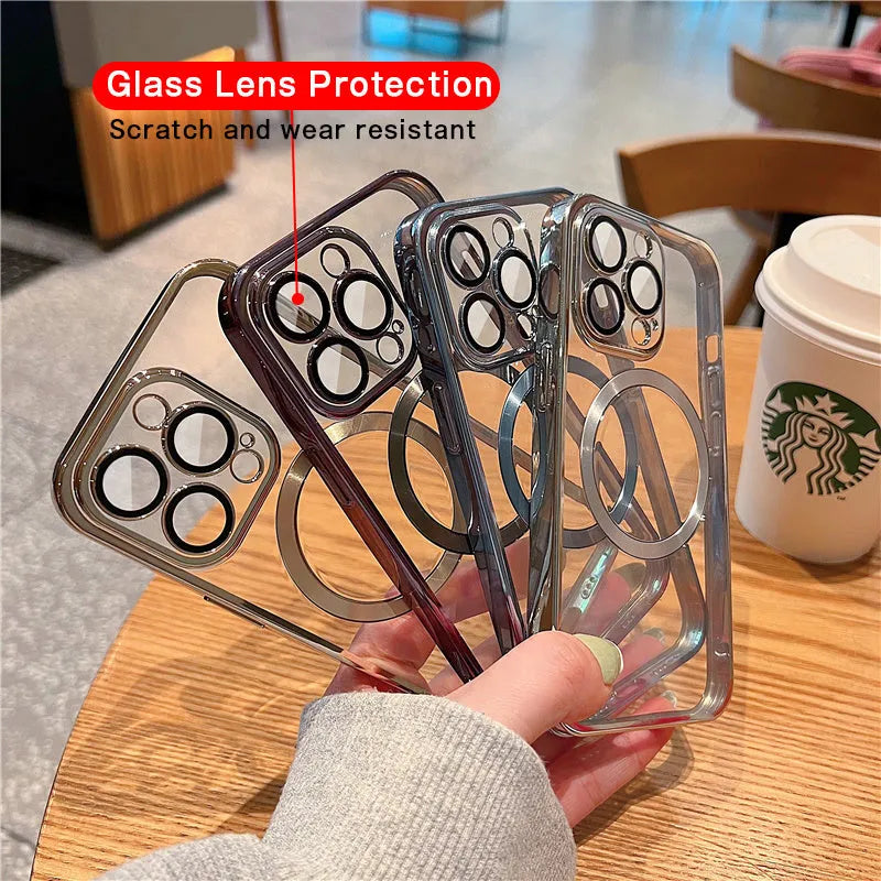 Transparent silicone iPhone case with electroplating camera protector showing far peak blue colour option