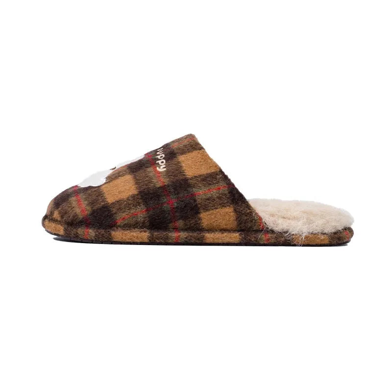 Plush cotton indoor slippers in chestnut coffee colour with fluffy texture and non-slip sole