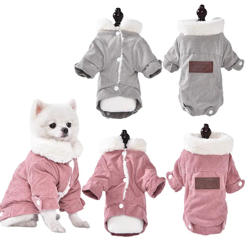 Grey lambswool-lined dog fleece vest for winter warmth shown on a medium-sized dog