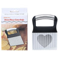 Stainless steel potato wave cutter knife on a kitchen counter, shown in black and white colour options.
