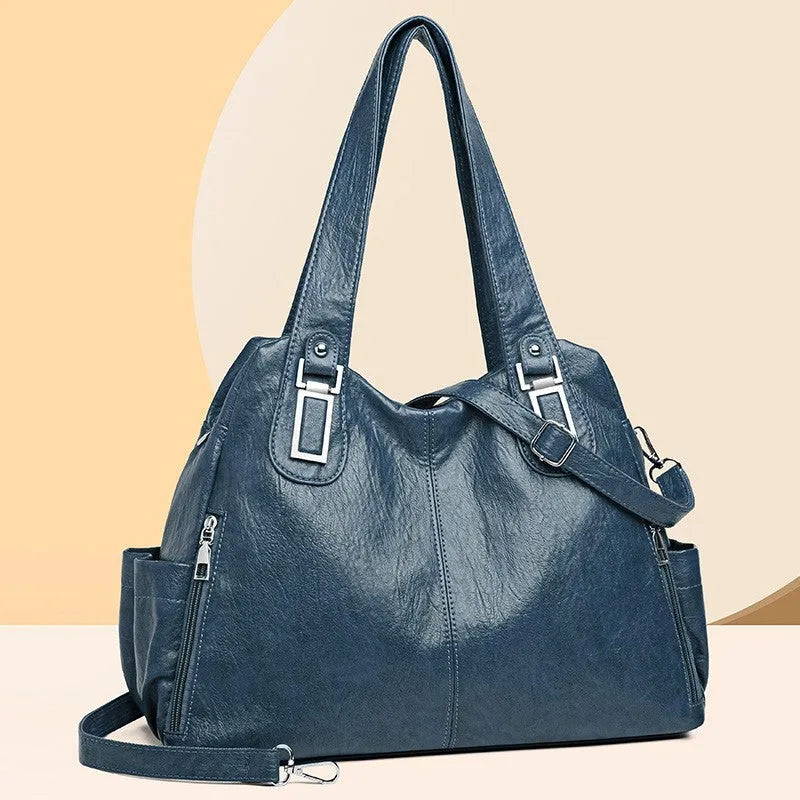 Women's soft PU tote bag in square vertical shape with single shoulder strap and internal zippered compartment