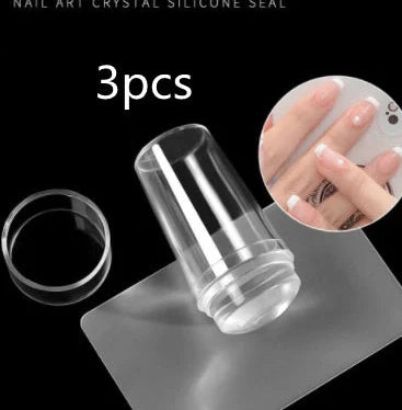 2.8cm transparent silicone French nail stamp with scraper tool for precise manicures
