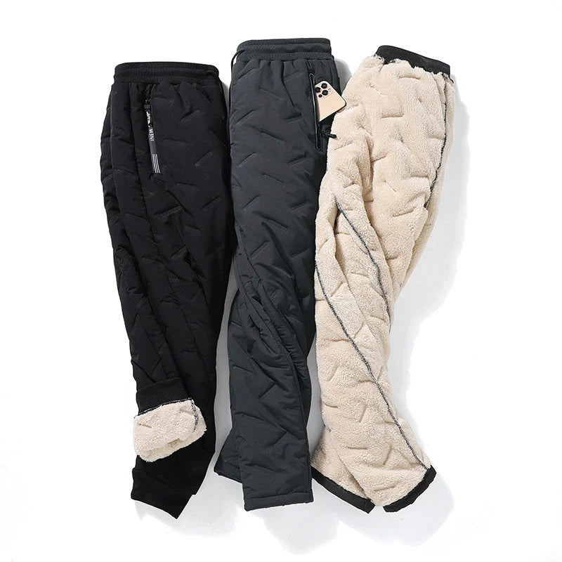 Men's winter velvet fleece jogging pants with zip pocket in black and grey