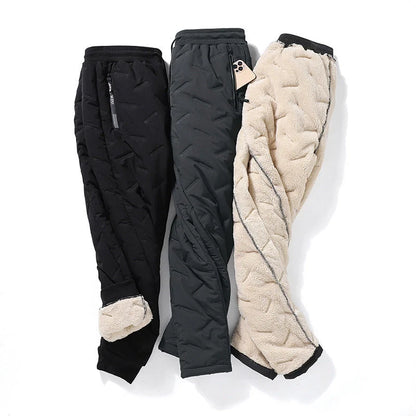 Men's winter velvet fleece jogging pants with zip pocket in black and grey