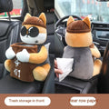 Plush hanging car tissue box organiser for the centre armrest in a choice of designs
