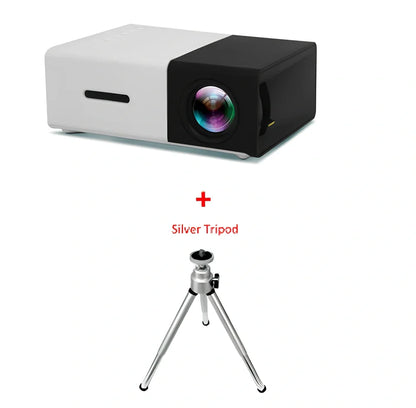 Yellow 1080P LED mini projector with HDMI ports, projecting 80-inch image from 1.2m distance