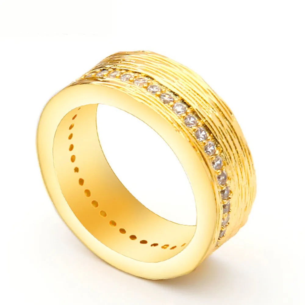 Geometric gold-colour women's ring in copper with electroplated finish, shown in sizes 6, 7, 8
