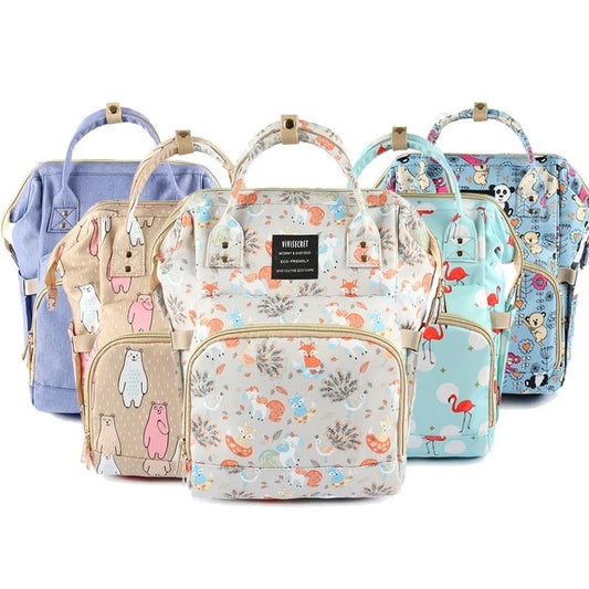 Waterproof diaper bag backpack for moms with fashionable prints and durable design