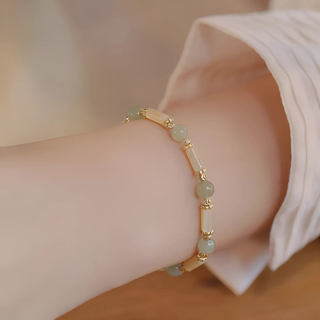 Women's bamboo joint bracelet with 6mm Hetian jade beads in jade or South Red colours