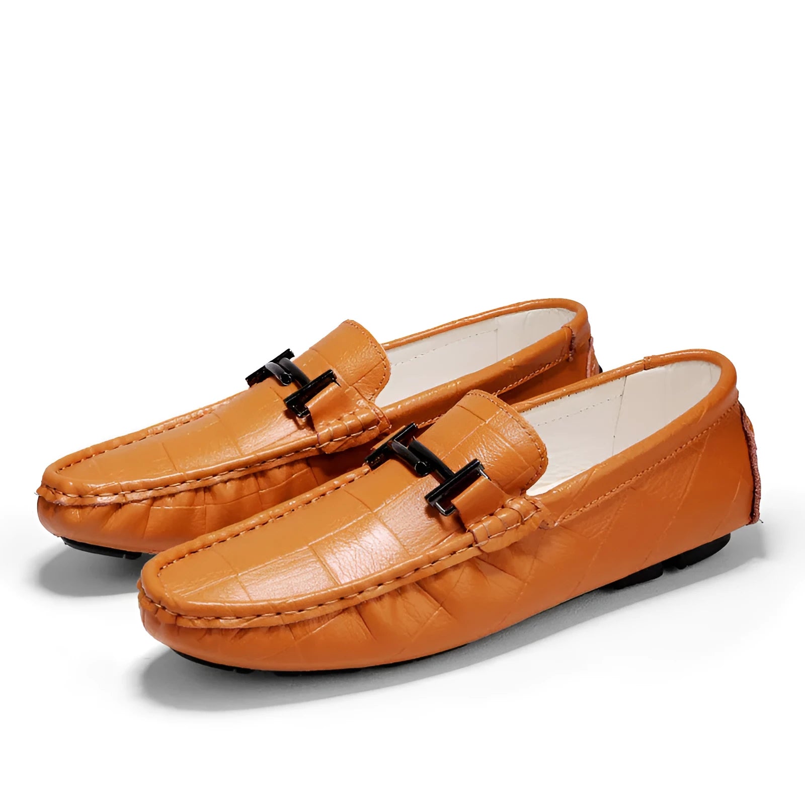 Men's casual leather shoes with a flat rubber sole in multiple colour options.