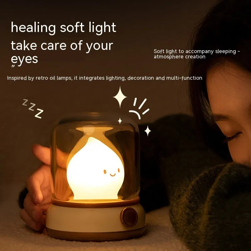 Retro oil lamp design LED night light with USB charging port and dimmer knob