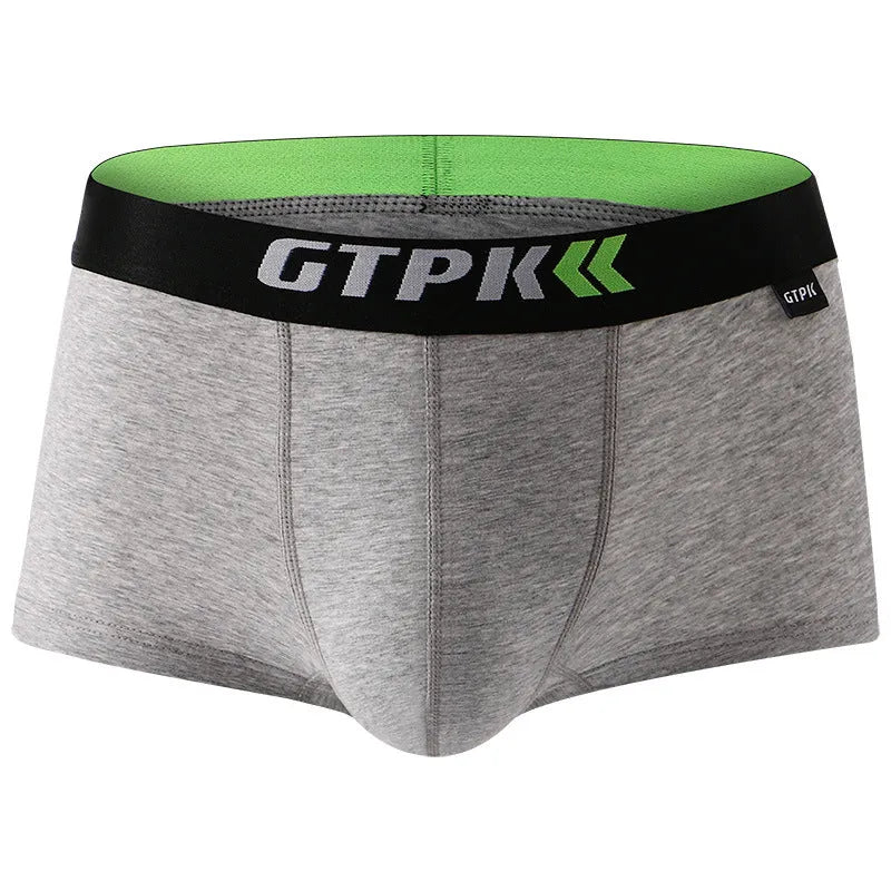 Men's cotton boxer briefs in solid colour, knitted fabric, mid waist, available in white black gray