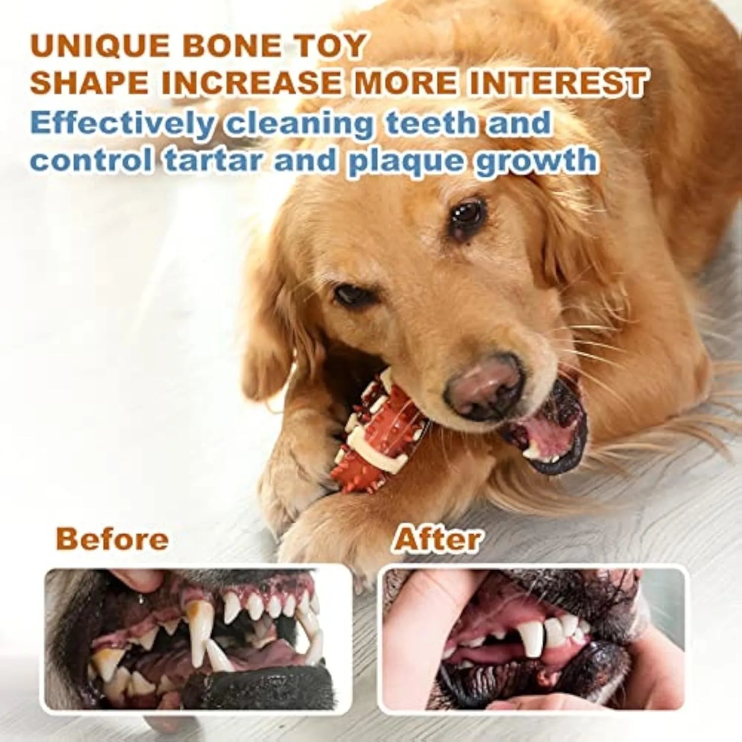Natural rubber bone-shaped dog chew toy for dental health and anxiety relief in two sizes