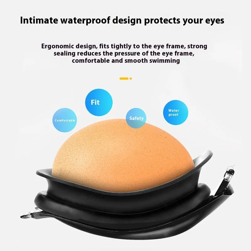 One-piece silicone large frame swimming goggles for adults in a colour option, front view