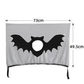 Grey polyester car sun shade with bat pattern and dog head hole on car window