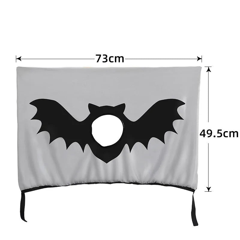 Grey polyester car sun shade with bat pattern and dog head hole on car window