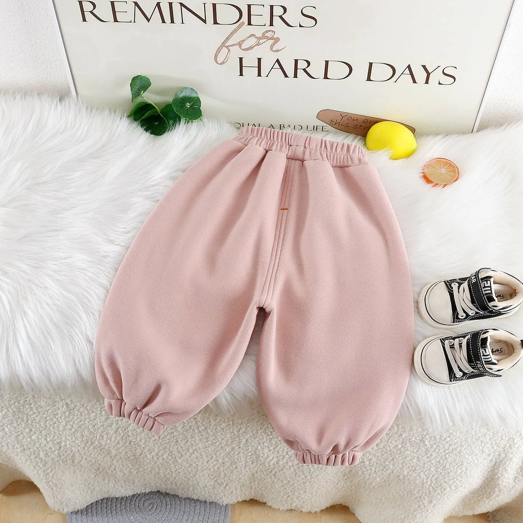 Girls cotton autumn winter trousers Korean style cartoon cute gray or pink for 80-120cm height