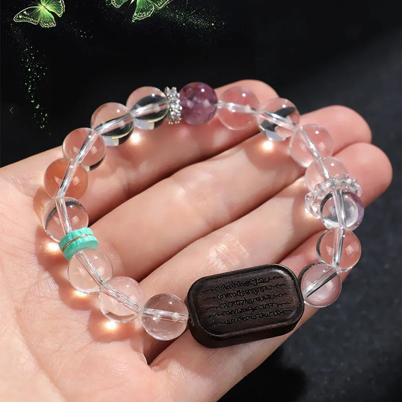 Natural white crystal ebony five warp bracelet showing manual processing and ethnic design details