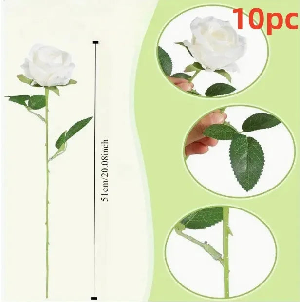Artificial silk flower bouquet in red and white with plastic stems for home outdoor decoration