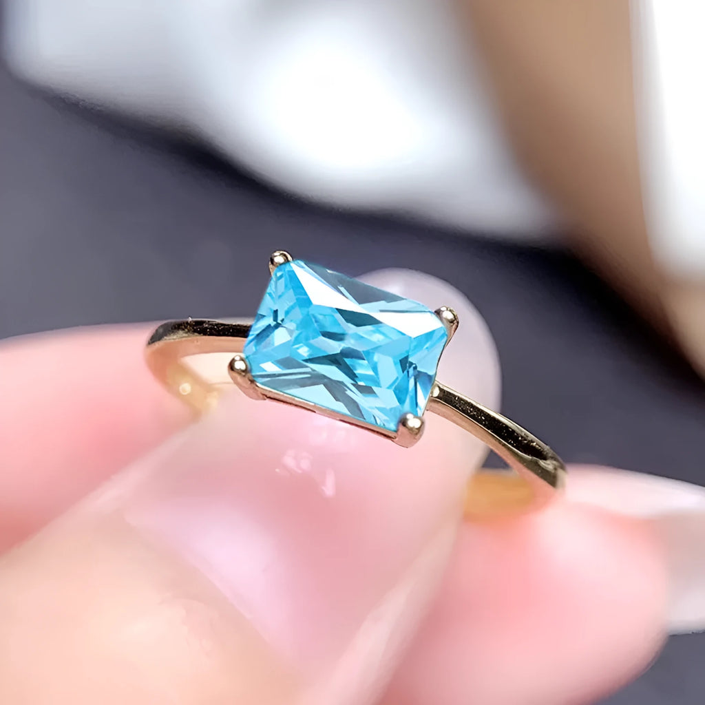 Sapphire blue zircon geometric bracelet ring for women with copper base and oval and heart shaped stones