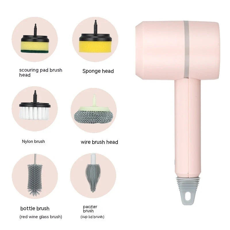 USB rechargeable electric cleaning brush for kitchen and bathroom with multiple brush heads