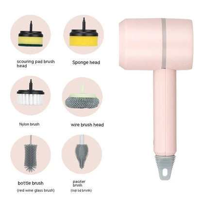 USB rechargeable electric cleaning brush for kitchen and bathroom with multiple brush heads