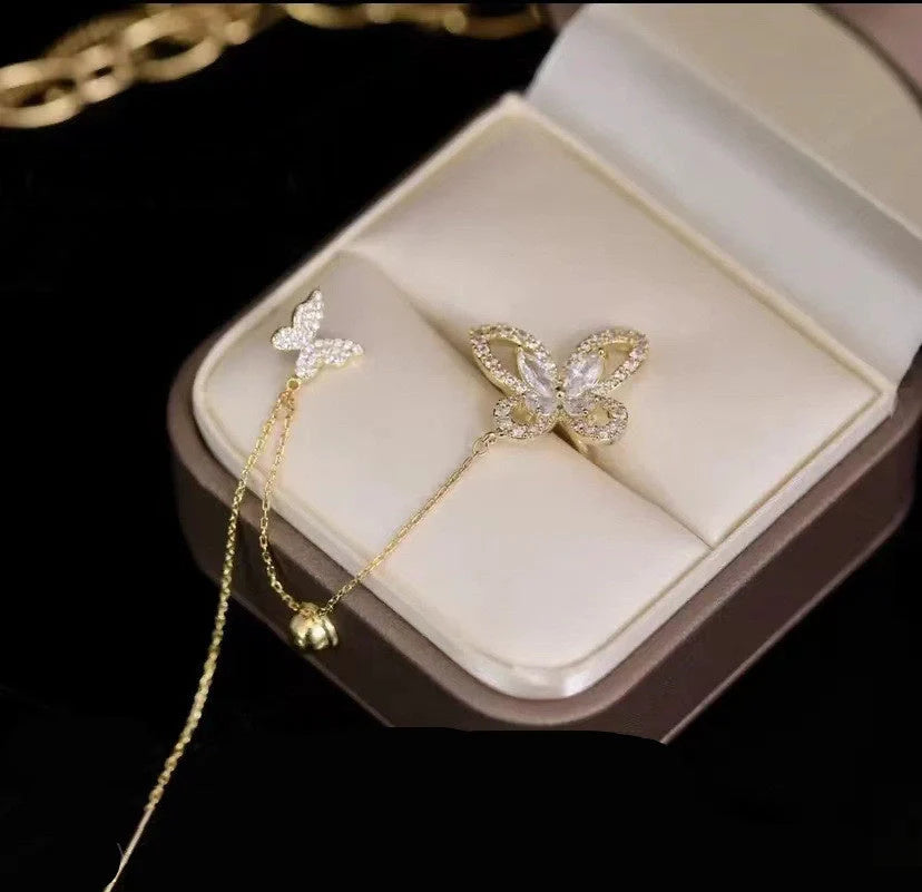 Hollow Butterfly Zircon Ladies Ear Clip Line Smart Stud Earrings with bow shape and zircon detailing