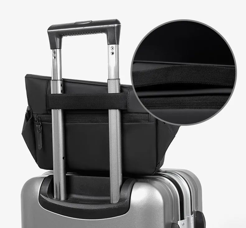 Grey and black men's medium PU crossbody bag with a zipper and internal organisers.