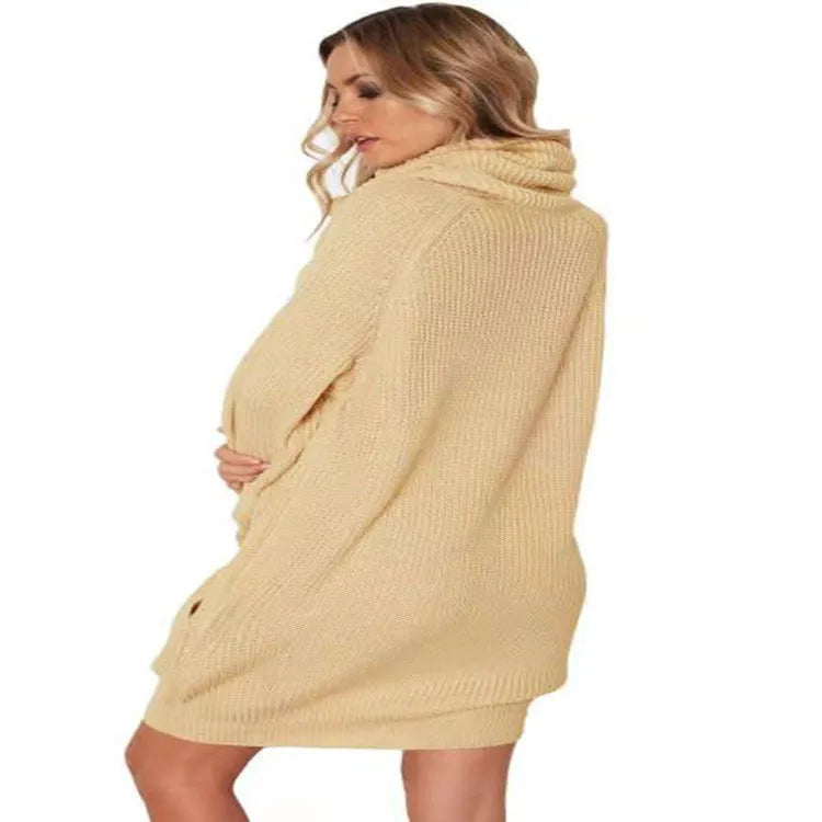 Women's lapel collar sweater with side pockets in imitation cashmere fabric