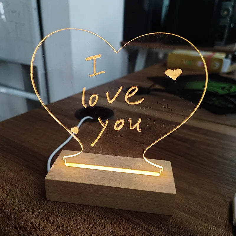 Creative LED USB message board night lamp with acrylic board and pen in warm light
