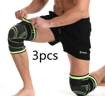 Breathable sports knee pads in fluorescent green, orange, and black for cycling and basketball