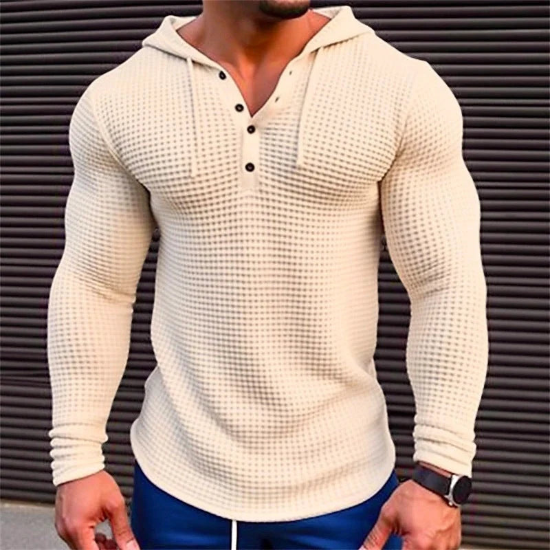 Men's slim fit waffle knit pullover in solid colours for spring and autumn wear