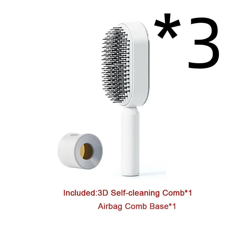 3D Air Cushion Hair Brush in elegant white, showcasing wide comb teeth and ergonomic handle