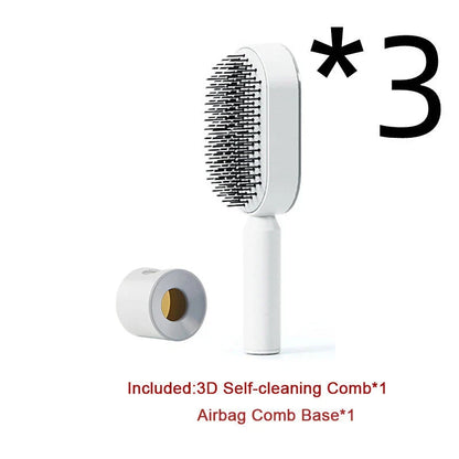 3D Air Cushion Hair Brush in elegant white, showcasing wide comb teeth and ergonomic handle