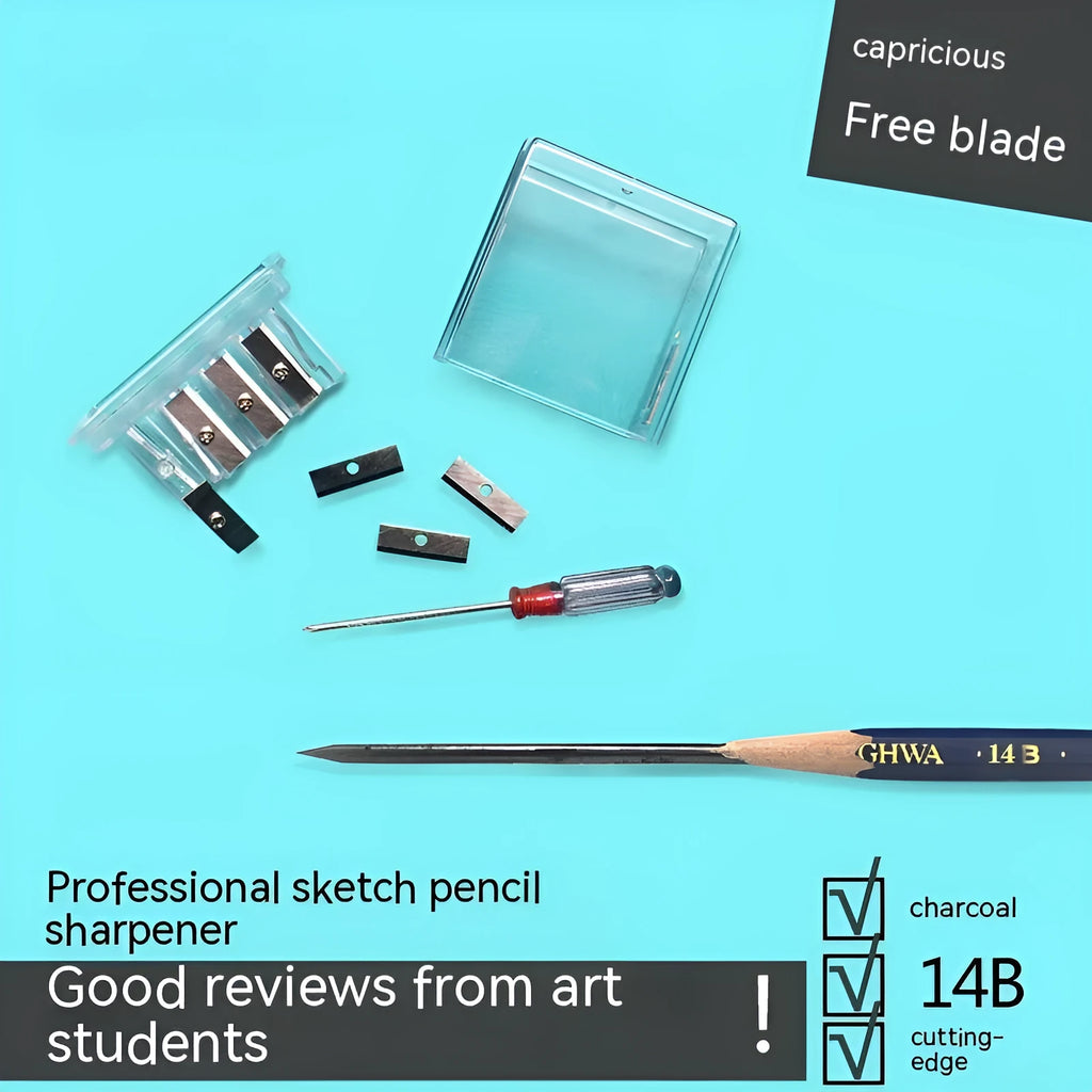 Geometric shaped plastic pencil sharpener with four holes and screwdriver accessory