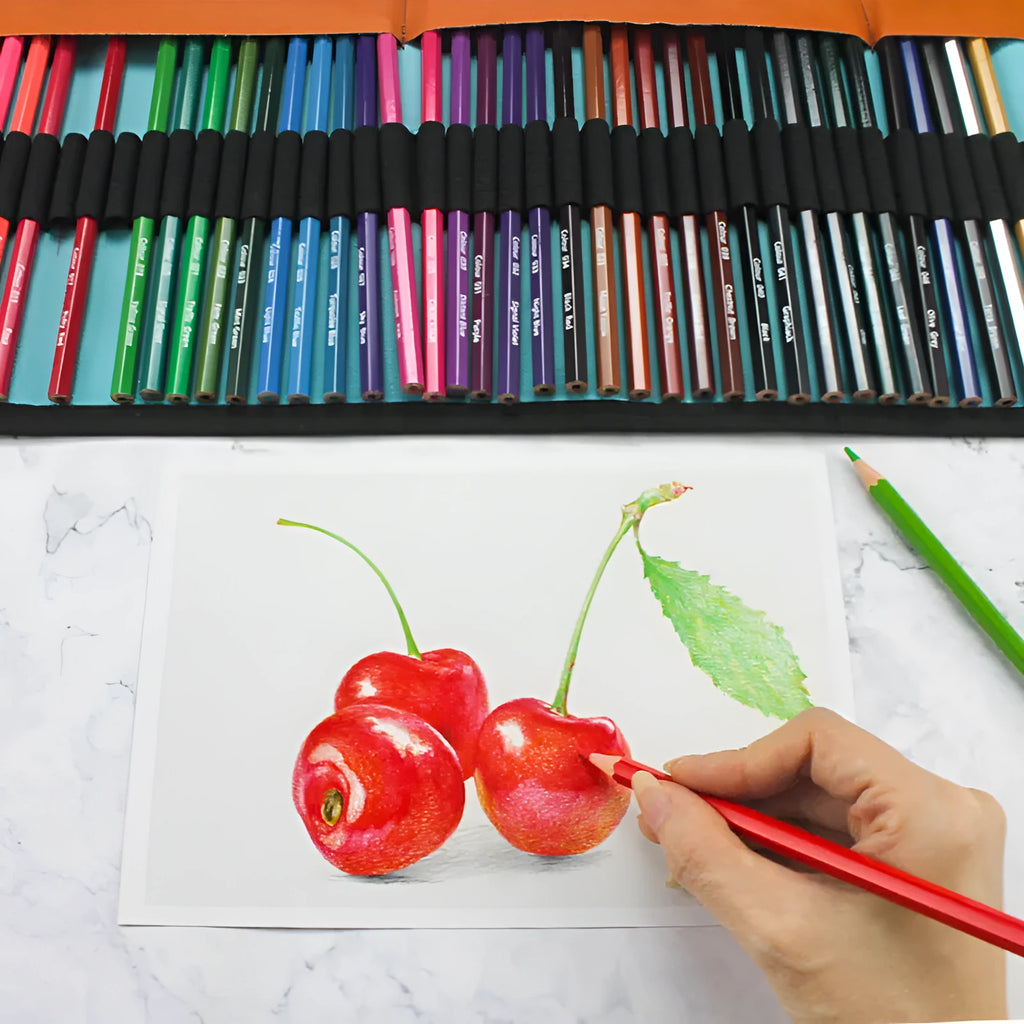 Set of 50 wooden coloured pencils for oil painting in a basswood case with storage box.