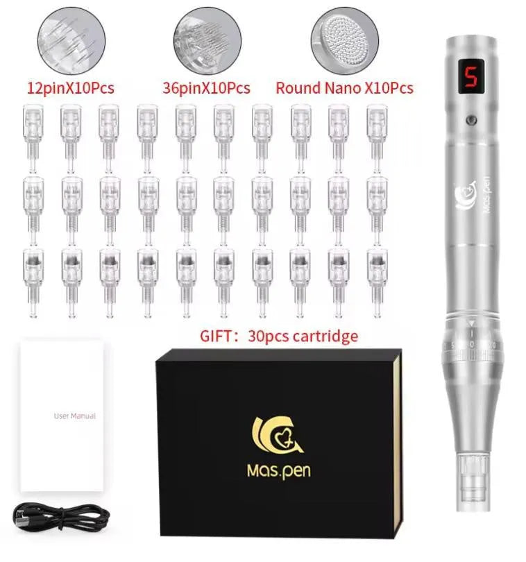 Electric microneedle pen with spiral mouth design and nano needle guide