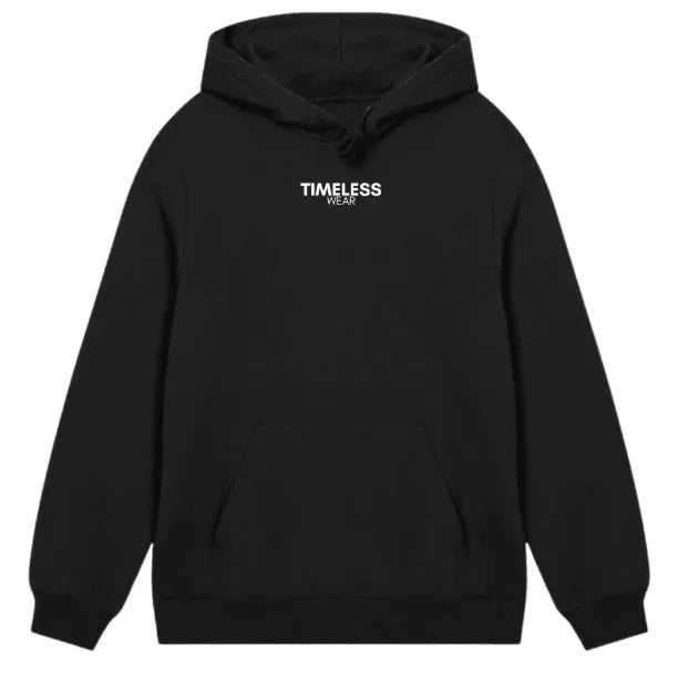 Men's heavyweight washed vintage loose pullover hoodie in black, top stitched patch pocket, polyester, autumn wear