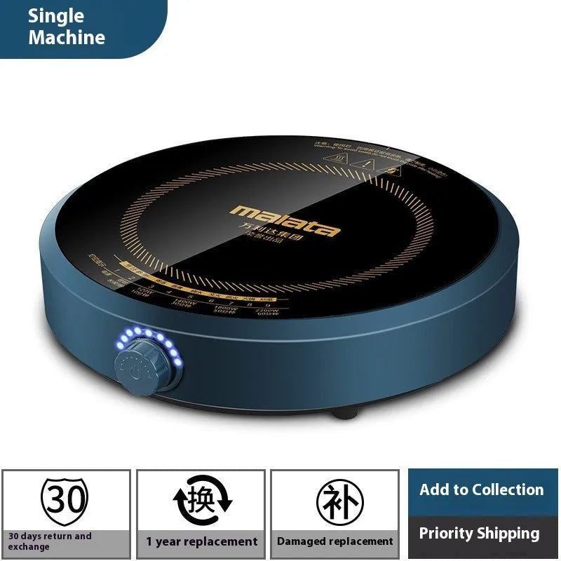 Induction cooker with circular 270mm heating area and knob control interface